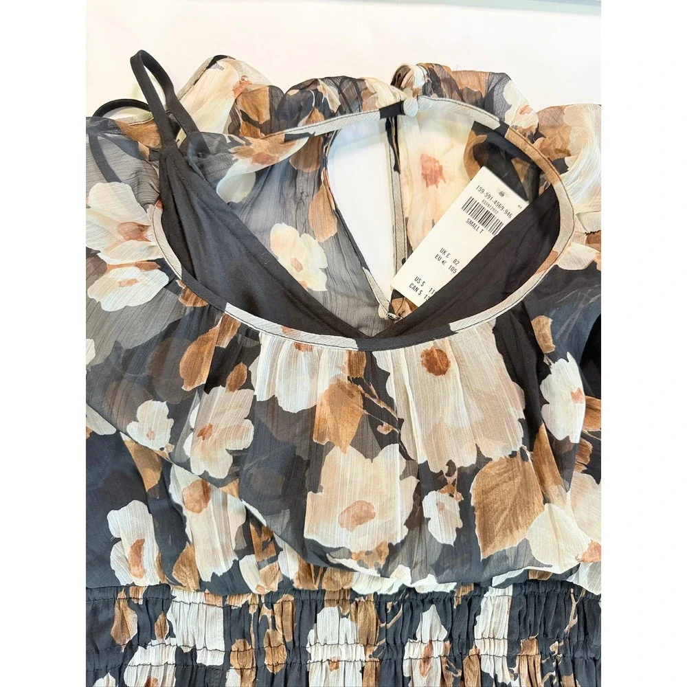 Abercrombie & Fitch Maxi Dress Women Small Tall Black Floral Smocked Sleeveless